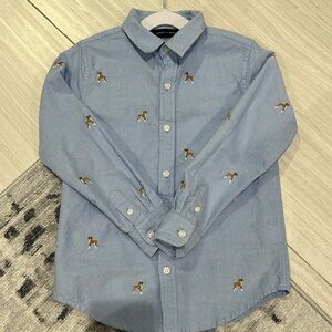 Janie and Jack Light Blue Button Down Shirt with Embroidered Dogs